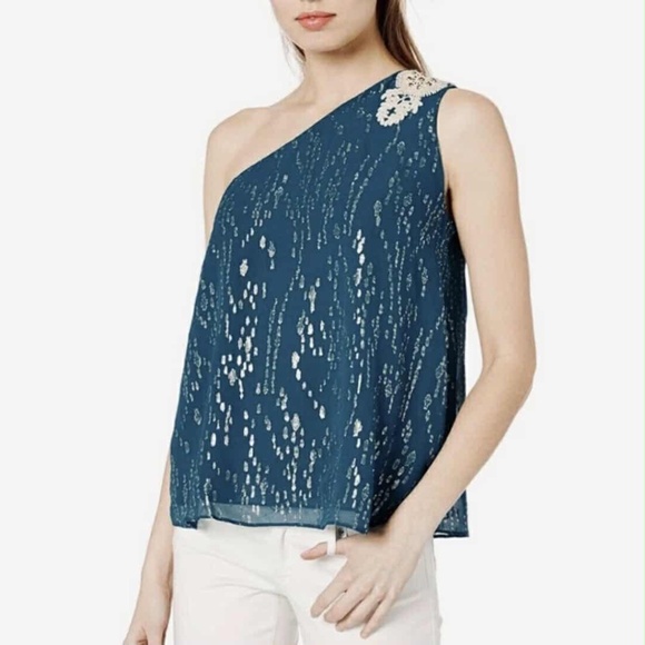Lily Pulitzer NWT Inky Tidal Fish Clip Sienne Silk Metallic Draped Top US 8 - Picture 1 of 11